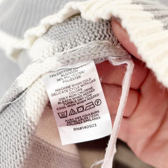 Loft Gray White Striped Turtleneck Poncho Knit Sweater Sz S - Picture 3 of 6